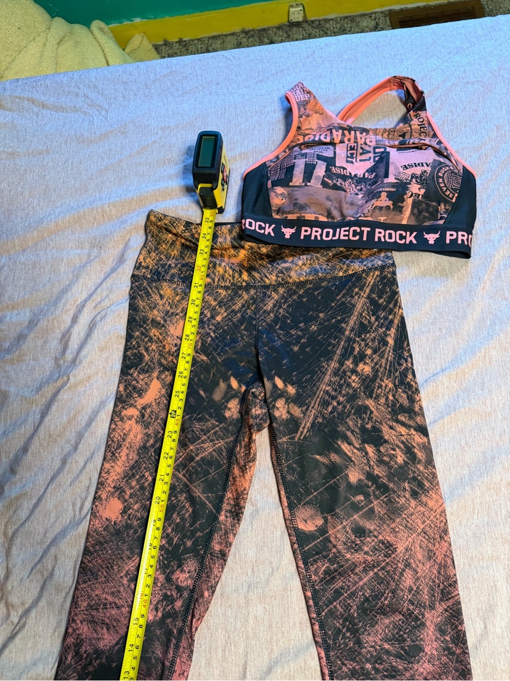 RBX Black & Pink Marble-Print womens Leggings Set with Project rock bra sm/ med